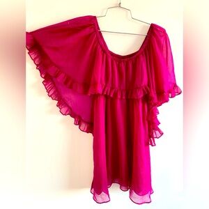 Free People Hot Raspberry Purple Cape Ruffle Dress Size xs